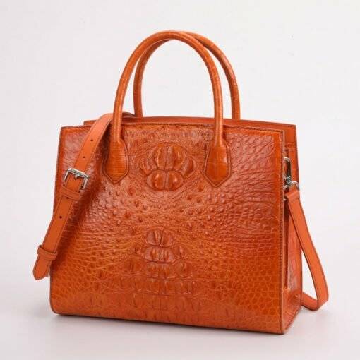 Women Genuine Crocodile Handbag Ladies Shoulder Bag Orange