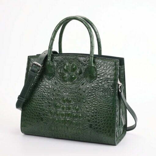 Women Genuine Crocodile Handbag Ladies Shoulder Bag Dark Green