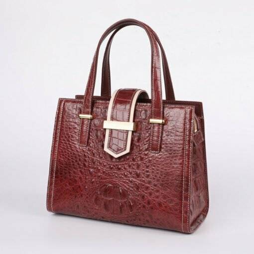 Women Real Crocodile Handle Bag Alligator Shoulder Bag Wine Red