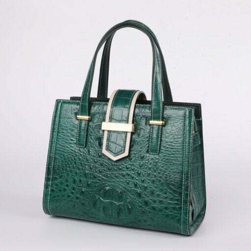 Women Real Crocodile Handle Bag Alligator Shoulder Bag Dark Green