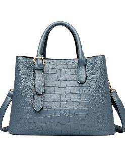 Crocodile Texture Leather Tote Shoulder Bag Blue