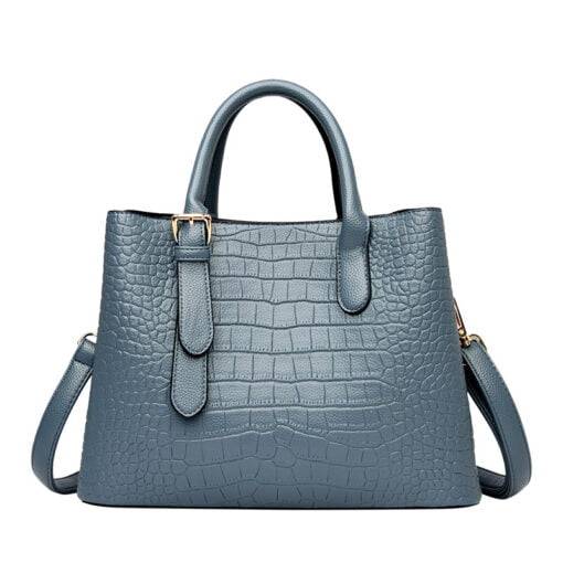 Crocodile Texture Leather Tote Shoulder Bag Blue