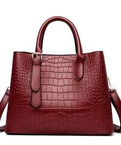 Crocodile Texture PU Leather Tote Shoulder Bag Red