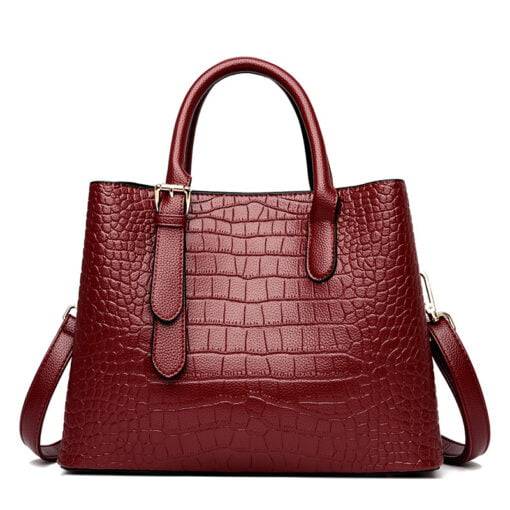 Crocodile Texture PU Leather Tote Shoulder Bag Red