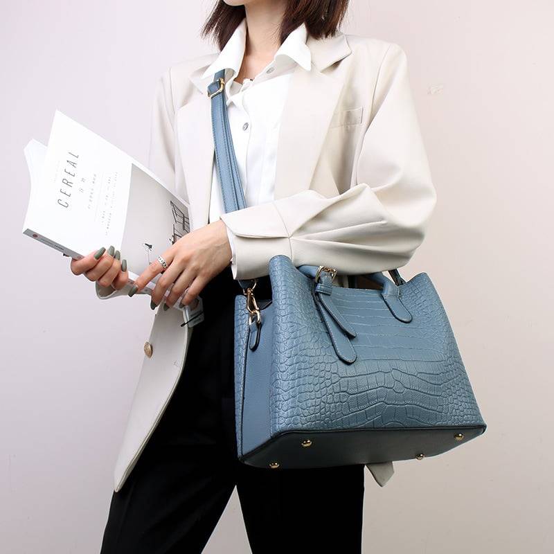 Crocodile Texture PU Leather Tote Shoulder Bag