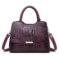 Convex Crocodile Pattern PU Leather Fashion Tote Handbag Purple