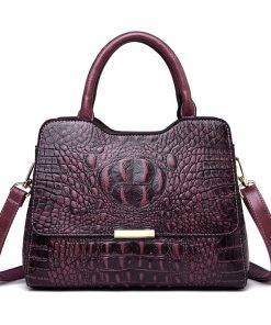 Convex Crocodile Pattern PU Leather Fashion Tote Handbag Purple