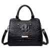 Convex Crocodile Pattern PU Leather Fashion Tote Handbag Black