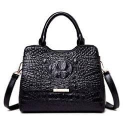 Convex Crocodile Pattern PU Leather Fashion Tote Handbag Black