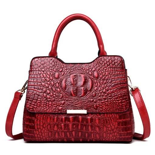 Convex Crocodile Pattern PU Leather Fashion Tote Handbag Red