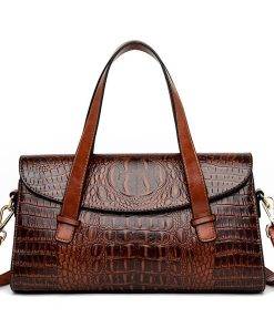 Fashion Vintage Crocodile Casual PU Leather Tote Bag Coffee