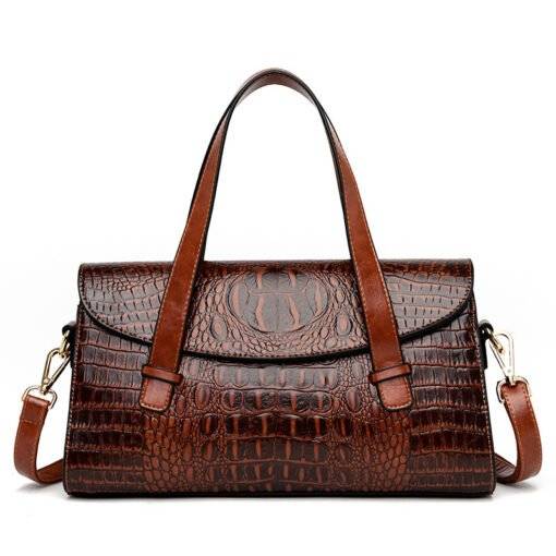 Fashion Vintage Crocodile Casual PU Leather Tote Bag Coffee