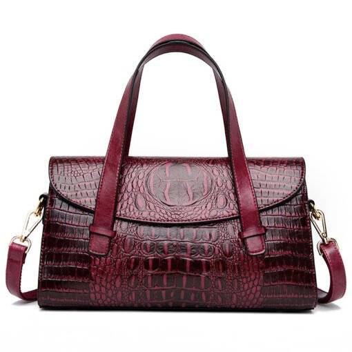 Fashion Vintage Crocodile Casual PU Leather Tote Bag Burgundy