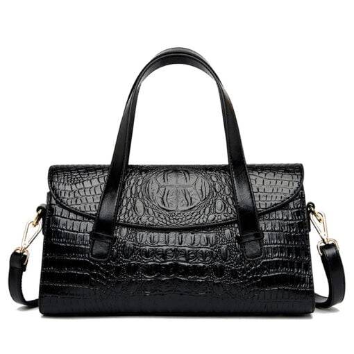 Fashion Vintage Crocodile Casual PU Leather Tote Bag Black