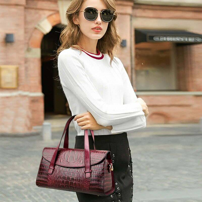 Fashion Vintage Crocodile Casual PU Leather Tote Bag 