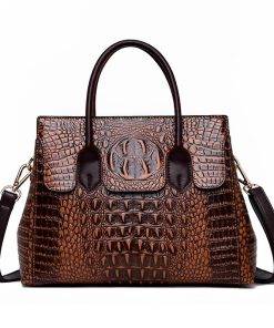 Fashion Crocodile Texture PU Leather Tote Bag Ladies Coffee