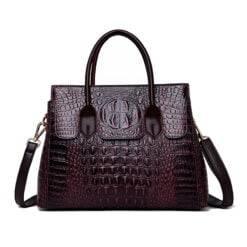 Fashion Crocodile Texture PU Leather Tote Bag Ladies Handbag Burgundy