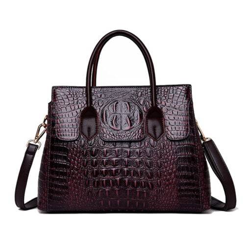 Fashion Crocodile Texture PU Leather Tote Bag Ladies Handbag Burgundy