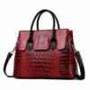 Fashion Crocodile Texture PU Leather Tote Bag Ladies Handbag Wine Red