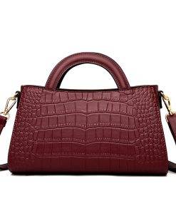 Fashion Crocodile Texture PU Shoulder Crossbody Bag Wine Red