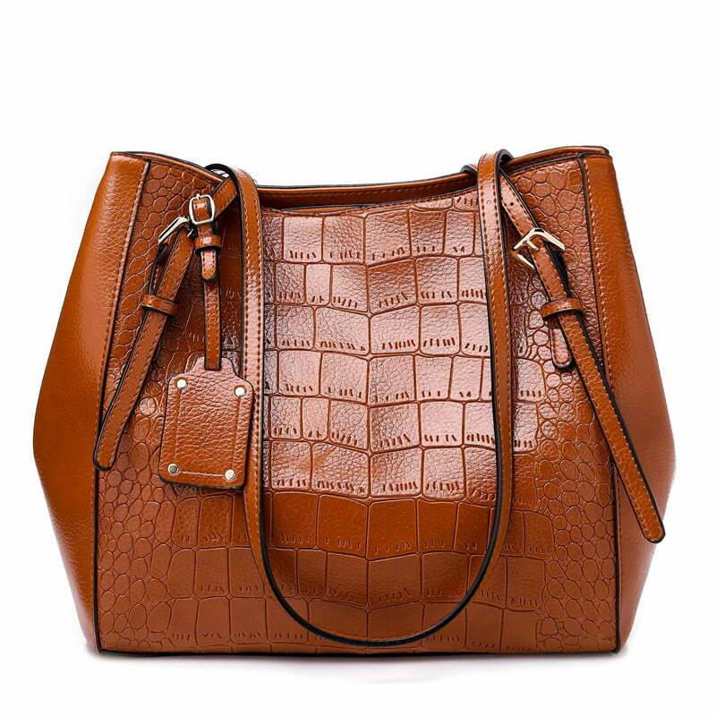 Crocodile Pattern Casual PU Shoulder Leather Shoulder Bags Brown