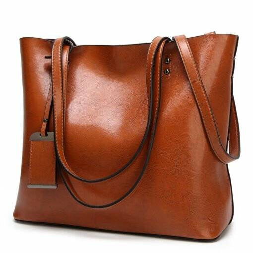 Women’s Elegant Leather Shoulder Bag Office Large Handbag Brown