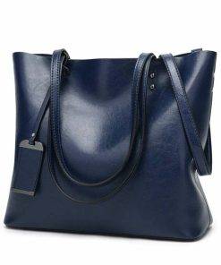 Women’s Elegant Leather Shoulder Bag Office Large Handbag Blue