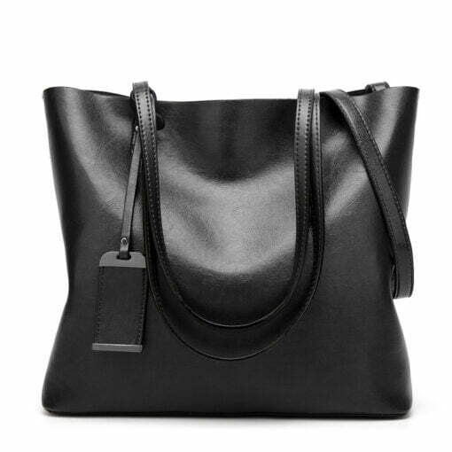 Women’s Elegant Leather Shoulder Bag Office Large Handbag Black