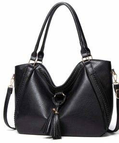 Fashion Designer Large Soft PU Leather Exotic Casual Shoulder Bags Black