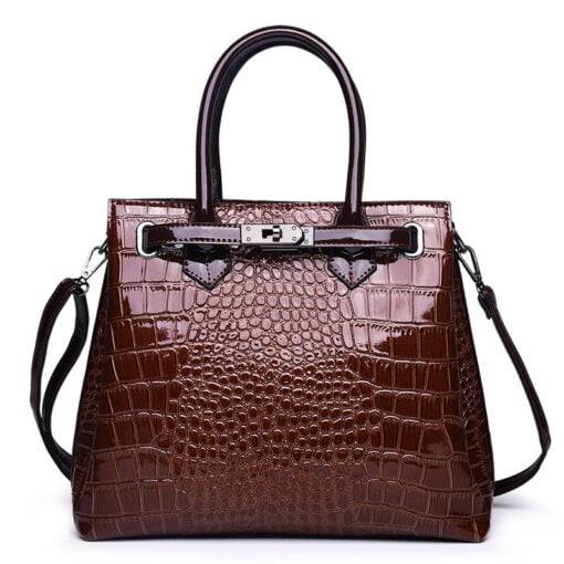Luxury PU Leather Alligator Pattern Tote Crocodile Shoulder Bag Brown