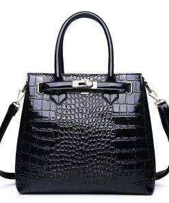 Luxury PU Leather Alligator Pattern Tote Crocodile Shoulder Bag Black