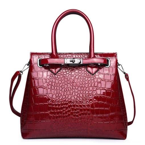 Luxury PU Leather Alligator Pattern Tote Crocodile Shoulder Bag Red