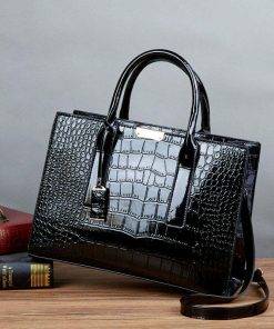 Crocodile Texture PU Leather Crossbody Tote Shoulder Bag Black