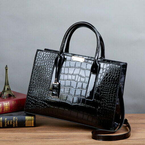 Crocodile Texture PU Leather Crossbody Tote Shoulder Bag Black