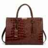 Crocodile Texture PU Leather Crossbody Tote Shoulder Bag Brown