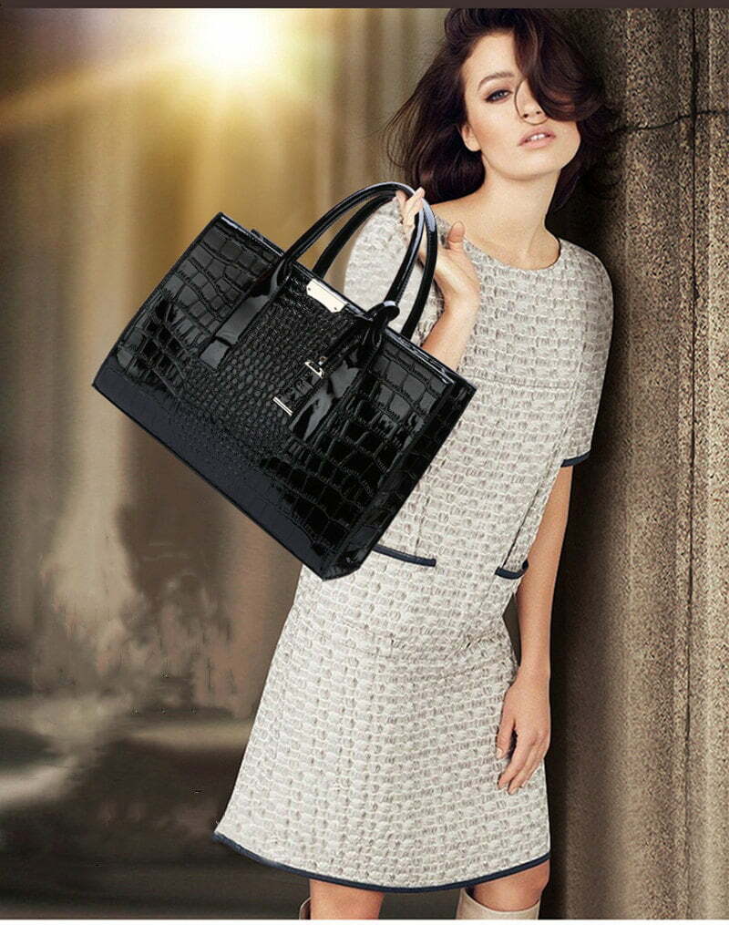 Crocodile Texture PU Leather Crossbody Tote Shoulder Bag