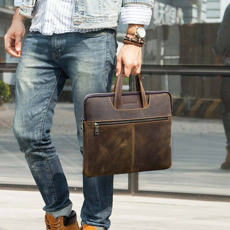 Travel Men 15 inch Laptop Bag PU Ostrich Leather Large Men Laptop