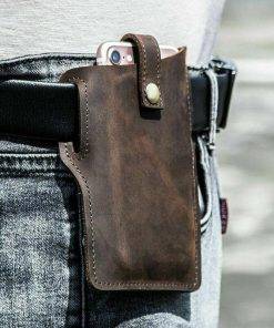Retro Genuine Leather Phone Waist Bag Holder
