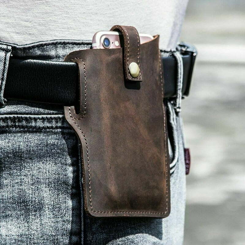 Retro Genuine Leather Waist Bag Cell Phone Holster Case Pouch Belt