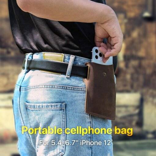 Retro Genuine Leather Phone Waist Bag Holder