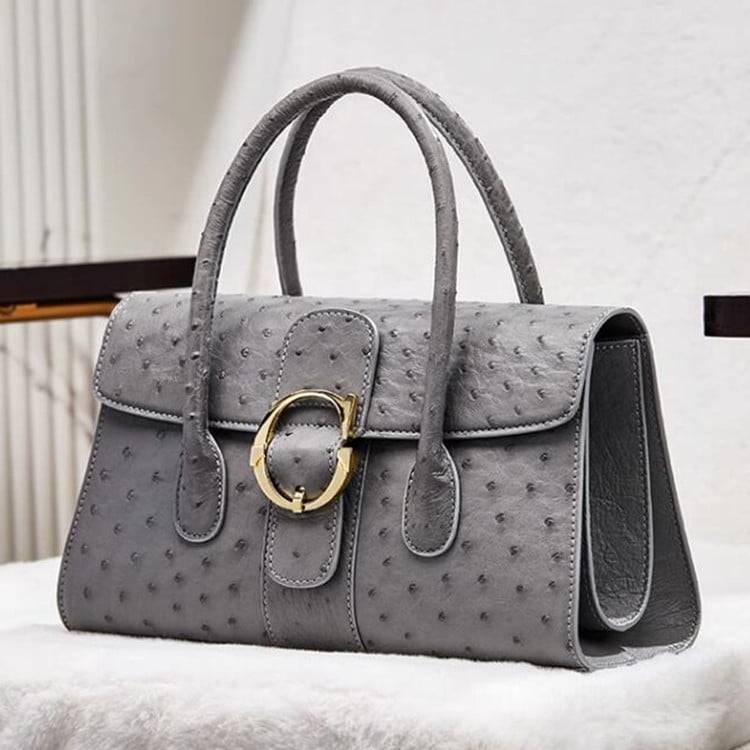 100% Genuine Ostrich Leather Skin Women Top Handle Bag, High End