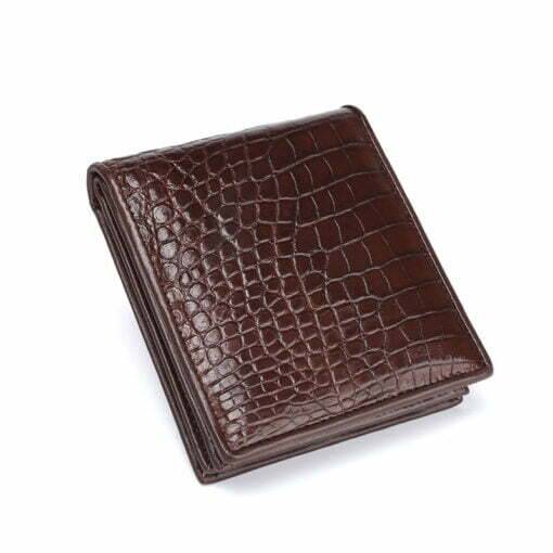 Genuine Crocodile Men Short Bifold Wallet Alligator Belly Skin Brown