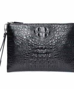 Real Crocodile Skin Mens Clutch Bag Alligator Pouch Black