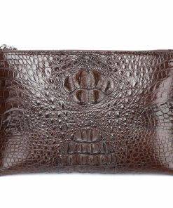 Real Crocodile Skin Mens Clutch Bag Alligator Pouch Brown