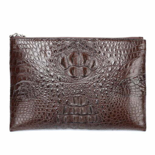 Real Crocodile Skin Mens Clutch Bag Alligator Pouch Brown