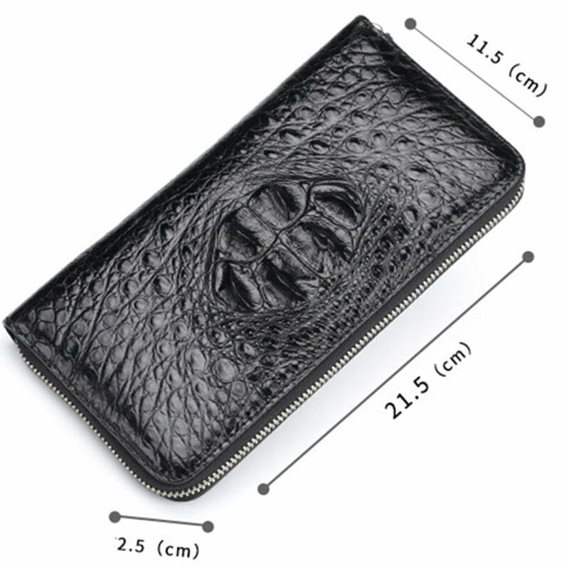 Full Grain Black Crocodile Print Leather Mens Wallet with