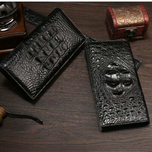 Mens Genuine Crocodile Flip Long Wallet Bifold Purse