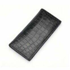 Mens Genuine Crocodile Flip Long Wallet Bifold Purse Black