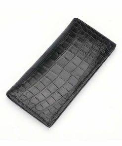Mens Genuine Crocodile Flip Long Wallet Bifold Purse Black