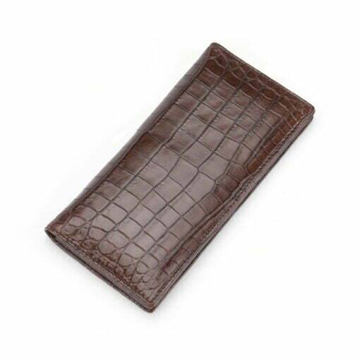 Genuine Crocodile Skin Mens Billfold Long Wallet Purse Brown